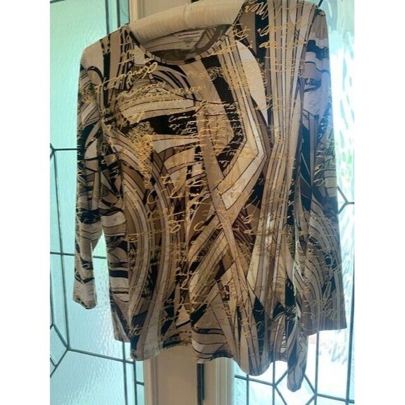 Allison Dailey Sz Large Top 3/4 Sleeve Glitzy Travel Cruise Coastal - Picture 15 of 16